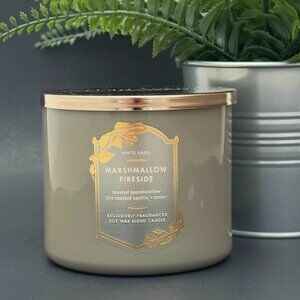 BBW Marshmallow Fireside White Barn Bath & Body Works 3 Wick Candle